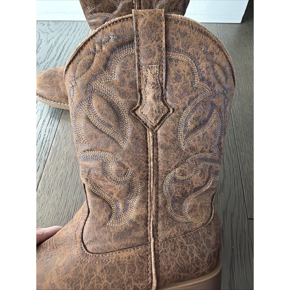 Roper Men's 8 Brown Faux Leather Cowboy Boots – Square Toe Western 0902019000065 - Picture 2 of 7